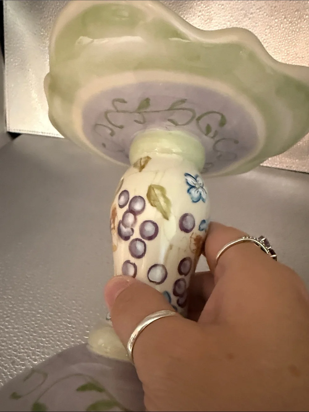 Hand-Painted Floral Ceramic Pillar Candle Holder in Soft Pastels